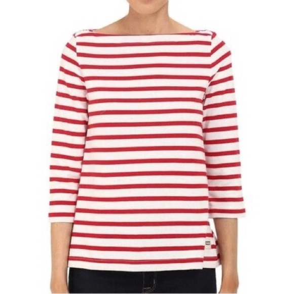 kate spade Tops - KATE SPADE Broome Street Red Nautical Striped Boatneck Ruffle Back Cotton Top XS